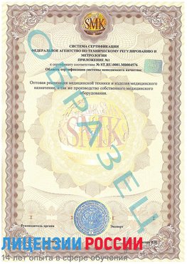 Образец сертификата соответствия (приложение) Городище Сертификат ISO 13485